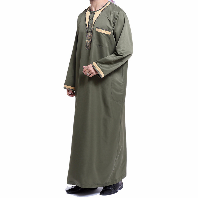 Muslim Arab Men Thobe Caftan Islamic Clothing Man Dress Robe Long Sleeve Muslim Clothing Qatar Dubai Abaya