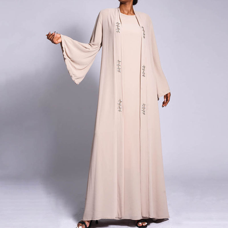 Kimono Abaya Ramadan EID Diamond Cardigan Islamic Clothing Muslim Drawstring Sleeve Chiffon Front Open Abaya