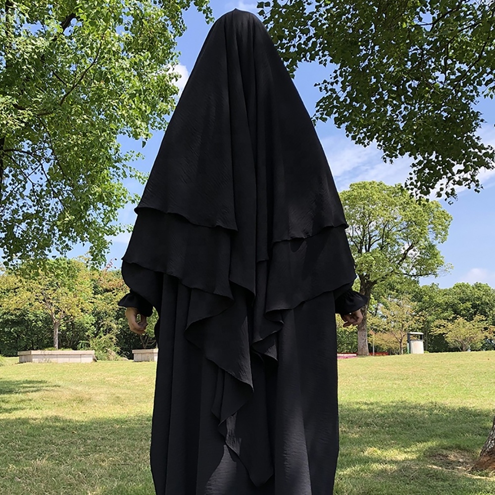 Khimar Jazz Crepe Two Layer High Quality Muslim Modest Fashion Prayer Long Hijab Wholesale Islamic Clothing 2 Voiles Khimar