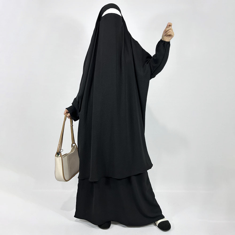 2 Piece Crepe Jilbab Skirt with Pockets EID Ramadan Women Muslim Islamic Clothing Wholesale Dubai Prayer Abaya Set