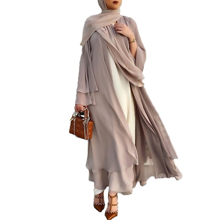 Kimono Open Abaya New Modest Fashion Layered Long Sleeve Cardigan Wholesale Islamic Clothing Women Muslim Dress Dubai Abaya