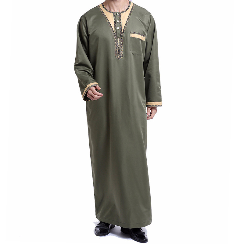 Muslim Arab Men Thobe Caftan Islamic Clothing Man Dress Robe Long Sleeve Muslim Clothing Qatar Dubai Abaya