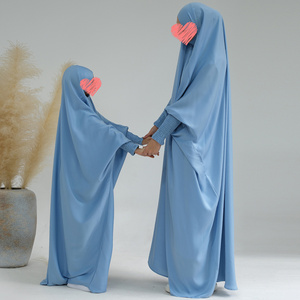 Girls One Piece Jilbabs EID Ramadan Kids Modest Dress Frill Ruffle Sleeve Muslim Velvet Satin Children Prayer Abaya