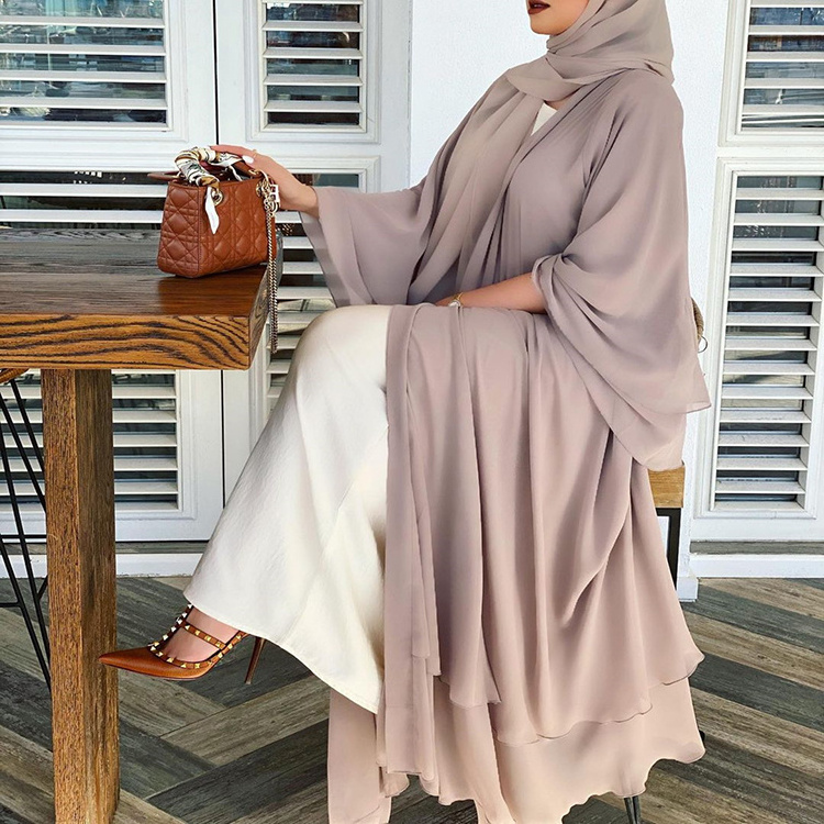 Kimono Open Abaya New Modest Fashion Layered Long Sleeve Cardigan Wholesale Islamic Clothing Women Muslim Dress Dubai Abaya