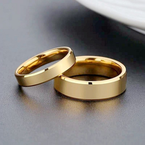 Provide Customize logo service gold Titanium steel couple ring Simple Engraved letter smooth blank stainless steel wedding ring