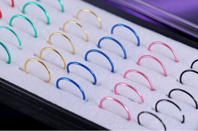 Fashionable 40 pieces per boxes stainless steel nose rings Colorful stainless steel non piercing nose rings