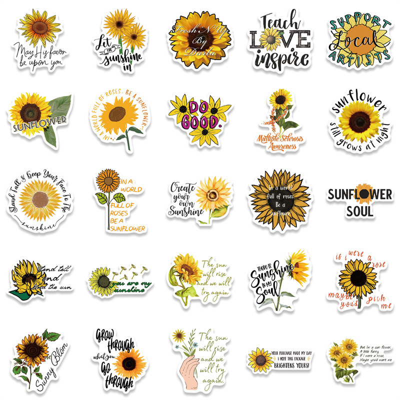 50 Pcs inspirational sunflower stickers for personalized decoration luggage notebook laptop waterproof stickers