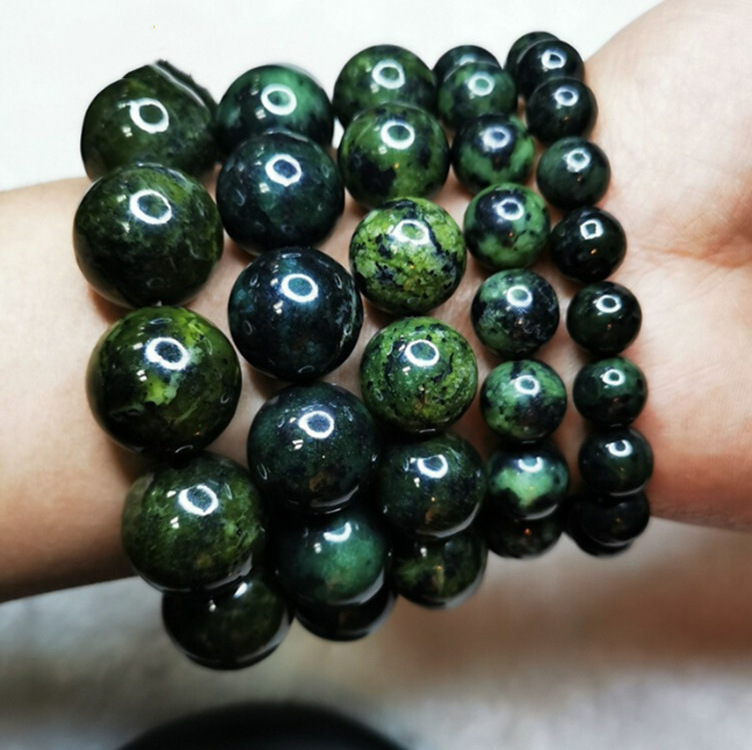 Natural Tibetan jade medicine King Stone Bracelet OLIVE GREEN meteorite dark green jade beaded bracelet