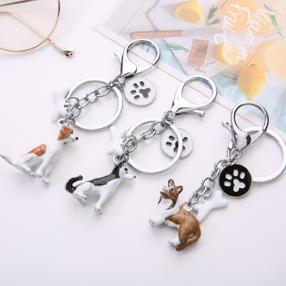 Unique Creative gift 3D pet dog keychain pendant corgi keyring Beagle dachshund dog key accessories