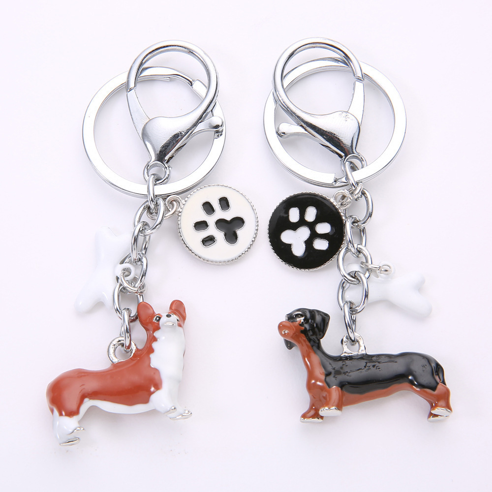 Unique Creative gift 3D pet dog keychain pendant corgi keyring Beagle dachshund dog key accessories