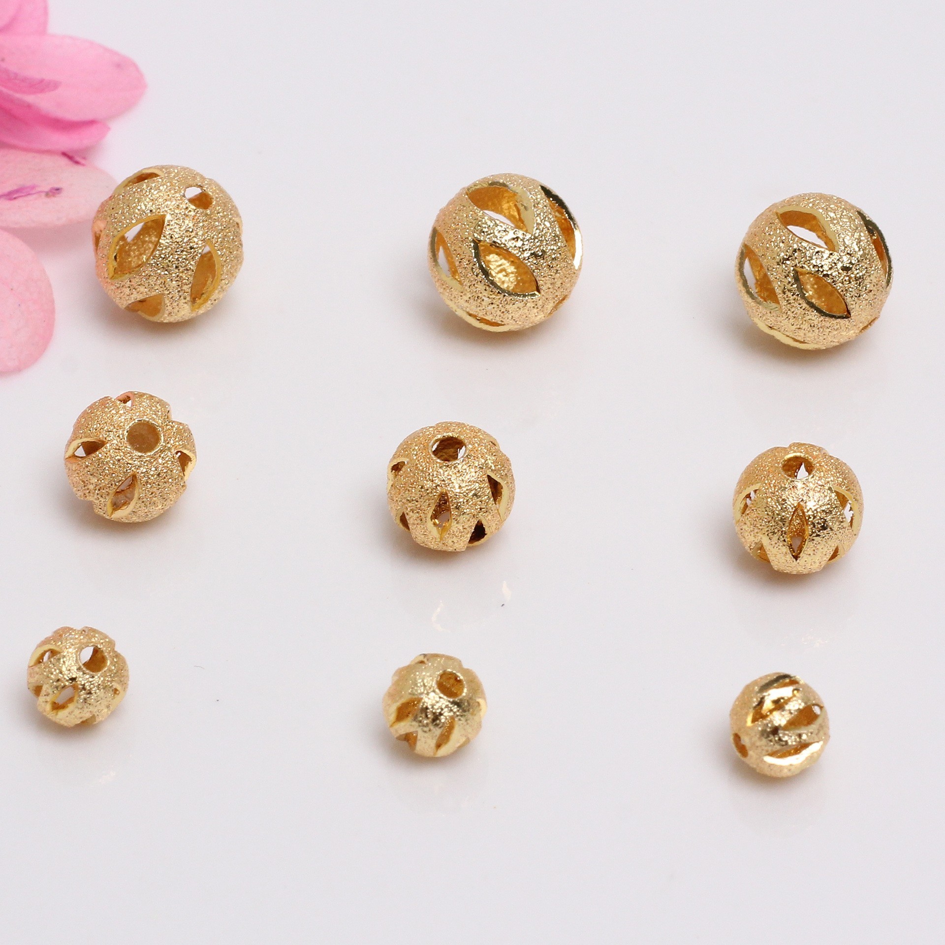 Wholesale 18 k gold retaining frosted hollowed out copper beads diy handmade jewelry accessories separation beads