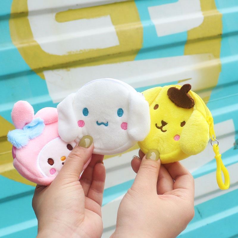 Hot Selling Cartoon Cute Kuromi Mini Coin Purse  Melody Cinnamoroll Helloo Kitt-y Soft Plush  Wallet Toys for Children