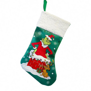 New Design Christmas Candy&Gift Sock Stocking Plush Bag Decor Grinch-chi Green Festival Monster Kids' Xmas Eve Present Bag