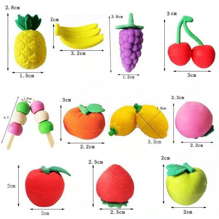 New Colorful Mini Fruits Vegetables Tiny Foods Miniature Pencil Erasers for Children Party Favors, School Supplies