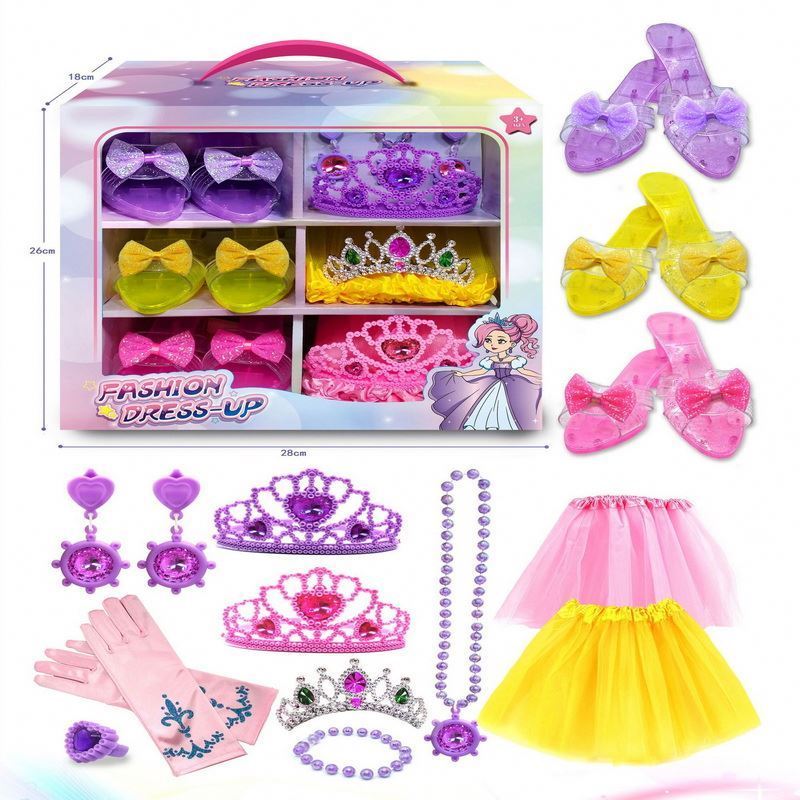 Children cosmetic for kids beauty set pretend play make up toys crown necklace wearable princess shoes girls jewelry beauty set