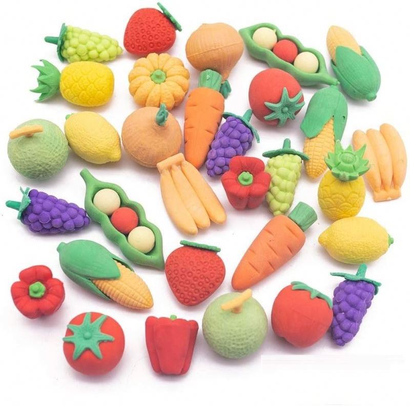 New Colorful Mini Fruits Vegetables Tiny Foods Miniature Pencil Erasers for Children Party Favors, School Supplies