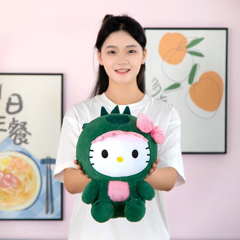 New Green Dinosaur Drag KT Hallo Kitty Kulomi Large Size Girls Cute Plush  Kids Doll Super Soft Toy for Kids