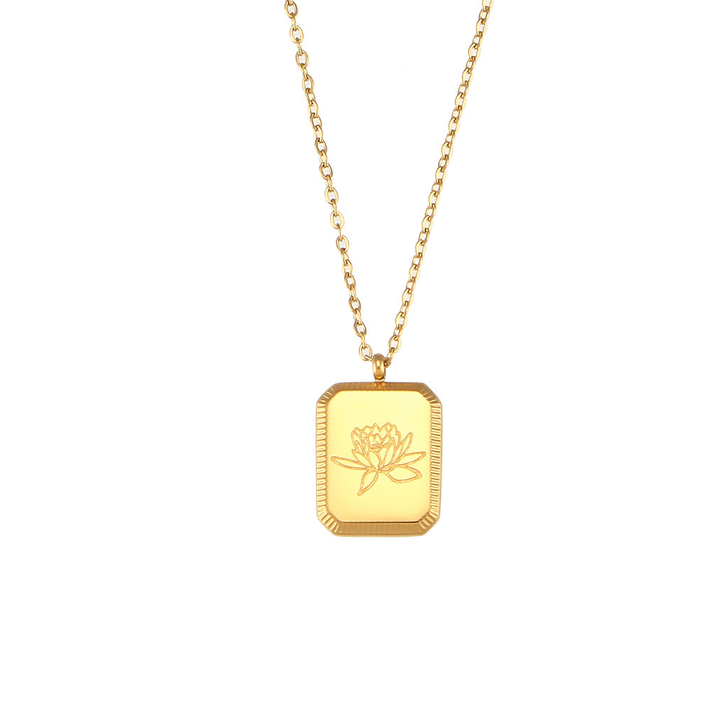 Ins 18K Gold Plated Stainless Steel Square Flower Pendant Monthly Necklace For Women Waterproof Hypoallergenic