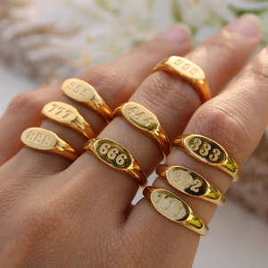 Ins 18K Gold PVD Plated Stainless Steel Waterproof Jewelry Angel Number Gold Plated Rings For Women