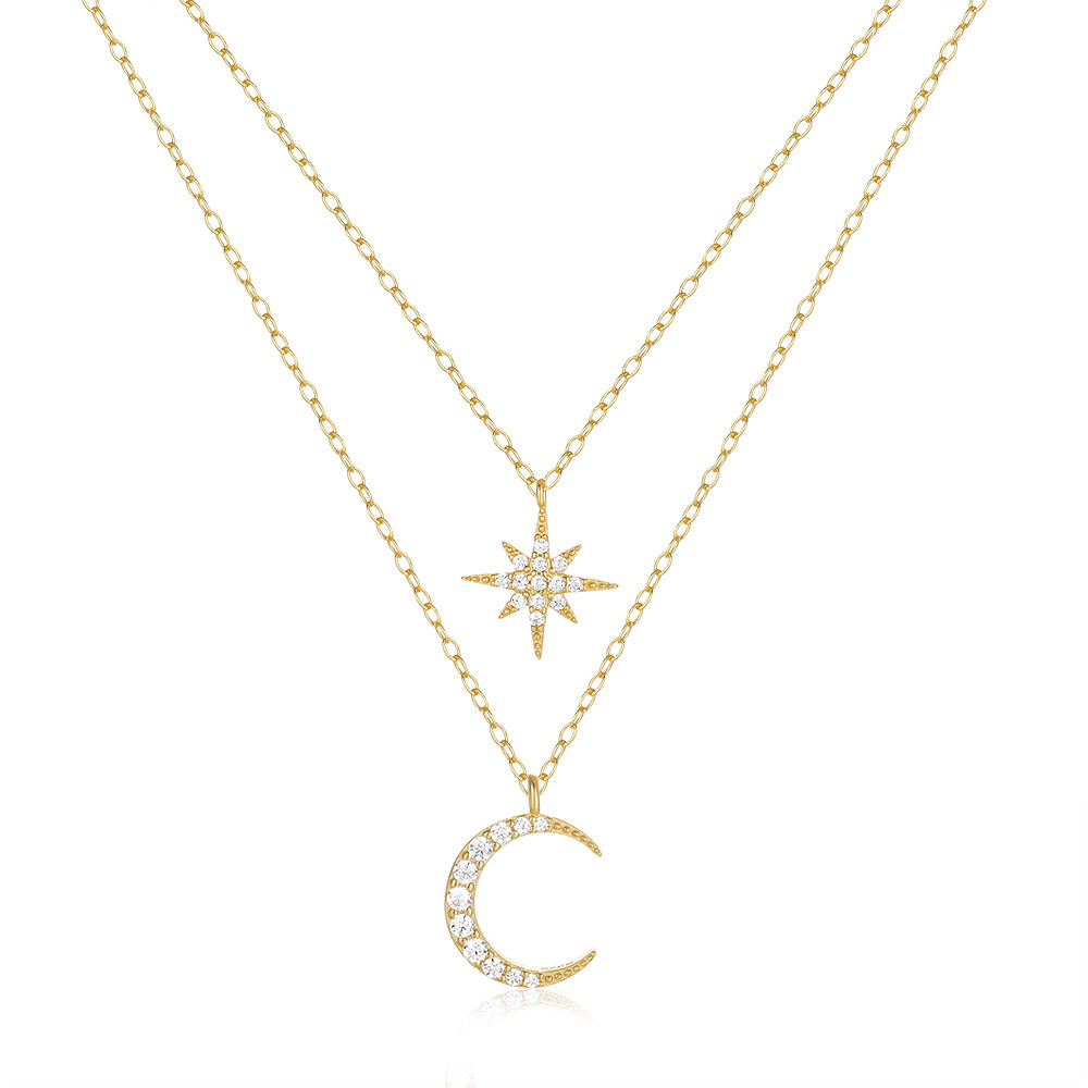 luxury 925 sterling silver curb chain Moon Star pendant ladies necklace for women