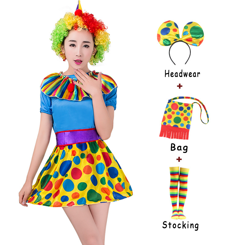 High Quality Fancy Women Clown Costumes for Adult Party Skirt Dress Cosplay Carnival Suit Gift Funny Performance Embossed