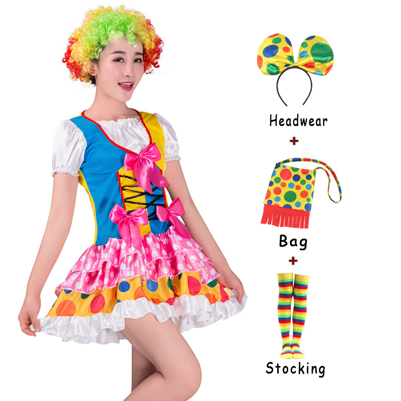 High Quality Fancy Women Clown Costumes for Adult Party Skirt Dress Cosplay Carnival Suit Gift Funny Performance Embossed