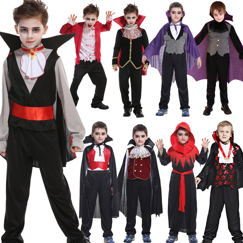 High Quality 99% Kids Devil Vampire Costume for Boys Children Role Cosplay Suits Carnival Party Gift