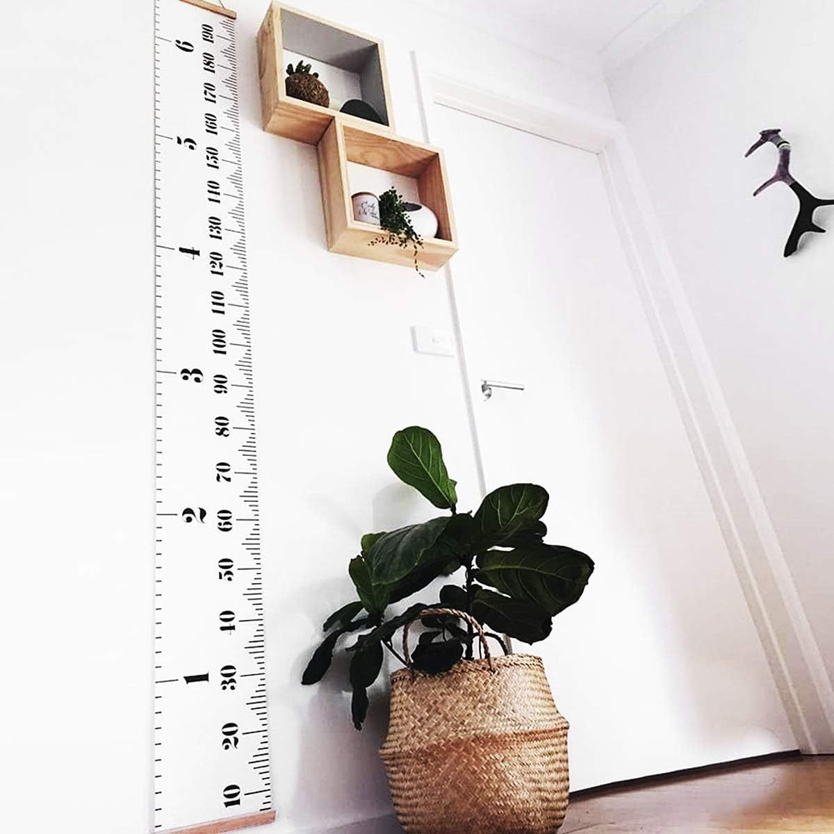 Growth Chart Wood Frame Fabric Canvas Wall Hanging Rulers Height Measurement Ruler for School Home Bedroom Wall Decor