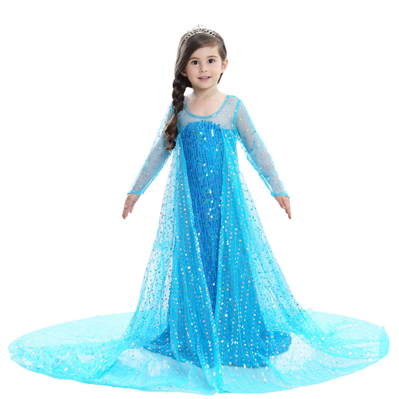 Factory Direct Cheap Kids Girls Frozen Dress Up Elsa Costume with Wig Crown Accessories Age 3-11 Years