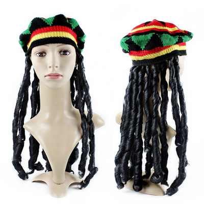 Rasta Hat with Black Dreadlocks Wig Jamaican Reggae Rasta Wig Cap for Costume Accessory