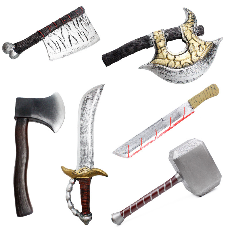 Halloween Hammer Cosplay Simulation Samurai Sword Weapons Prop Pirate Knife PU Foam Axe Short Swords Toys