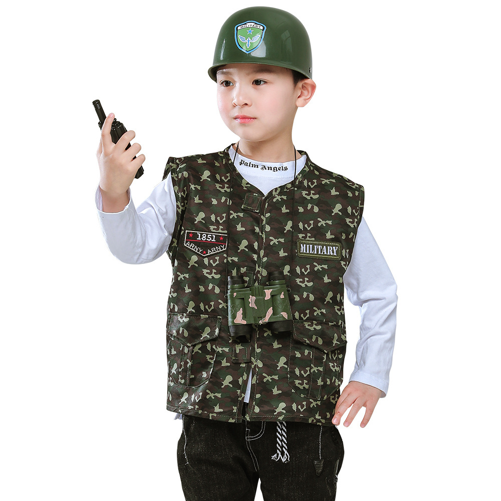 Halloween Kids Army Military Soldier Costume Party Role Play Camouflage Vest carnival funny Career Costume for Kids