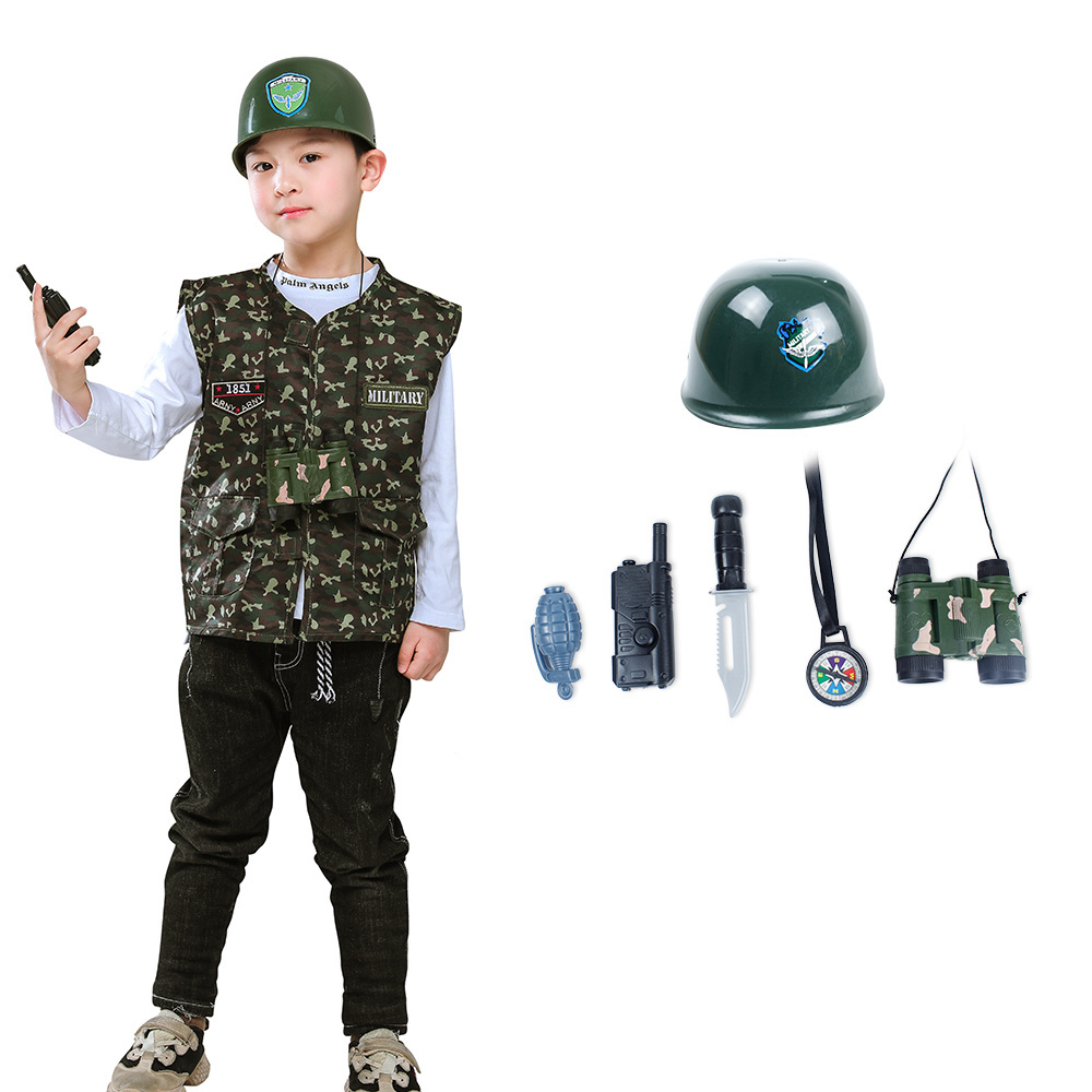 Halloween Kids Army Military Soldier Costume Party Role Play Camouflage Vest carnival funny Career Costume for Kids