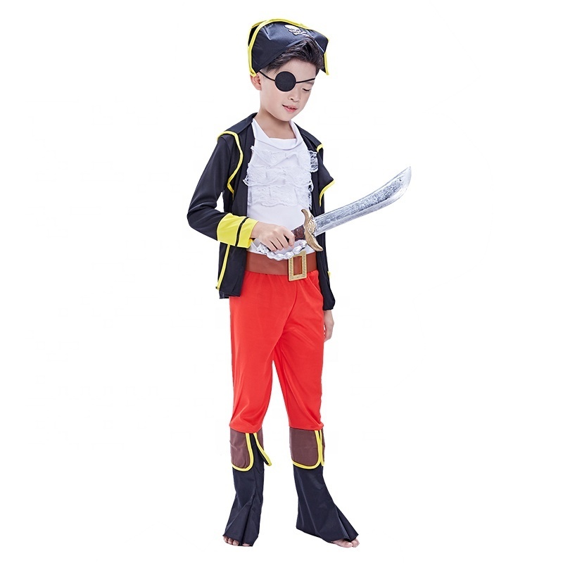 Children's Pirate Captain Costume with Pirate Hat Eyepatch for Kids Pretend Role Play Dress Up