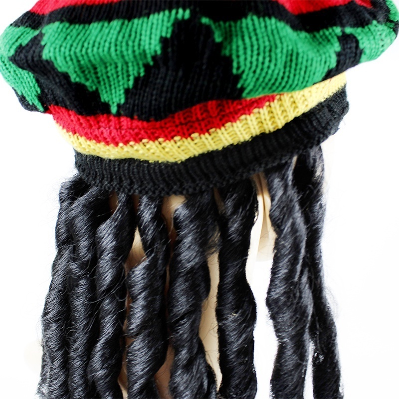 Rasta Hat with Black Dreadlocks Wig Jamaican Reggae Rasta Wig Cap for Costume Accessory