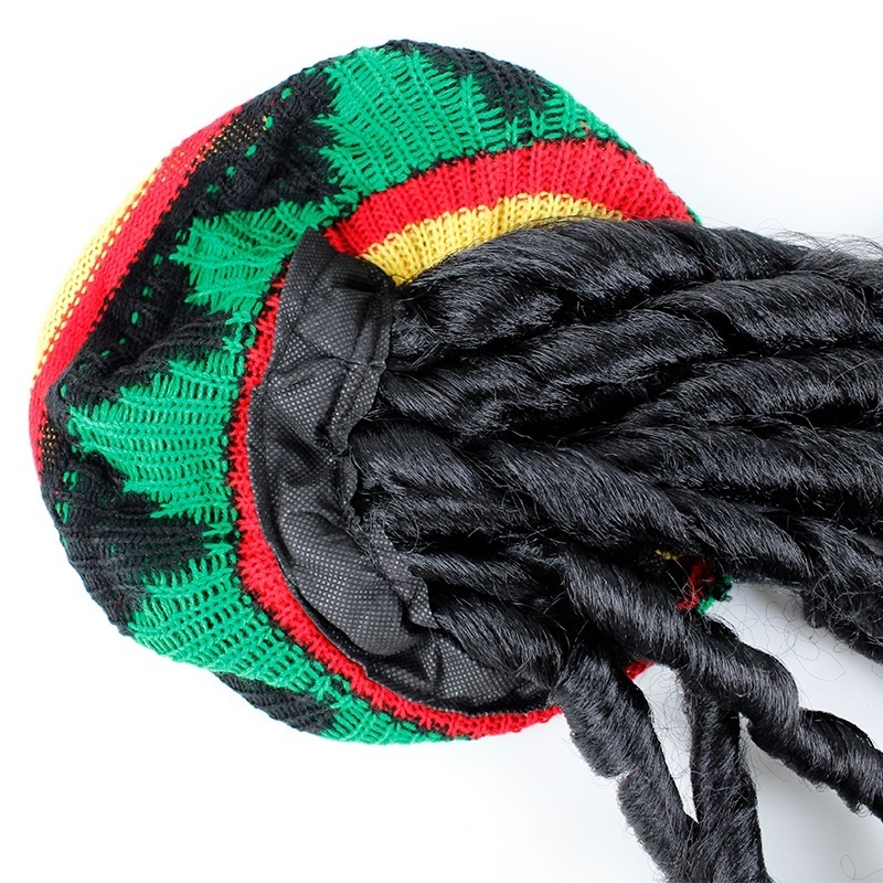 Rasta Hat with Black Dreadlocks Wig Jamaican Reggae Rasta Wig Cap for Costume Accessory