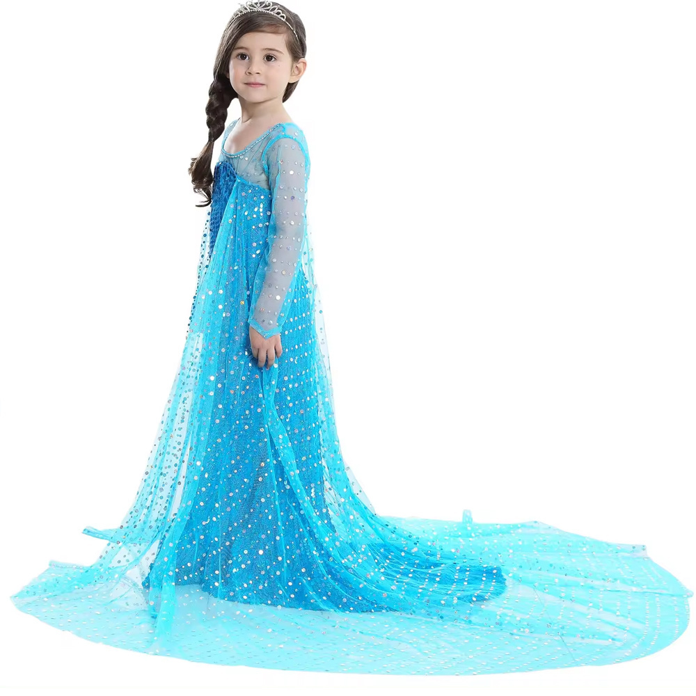 Factory Direct Cheap Kids Girls Frozen Dress Up Elsa Costume with Wig Crown Accessories Age 3-11 Years