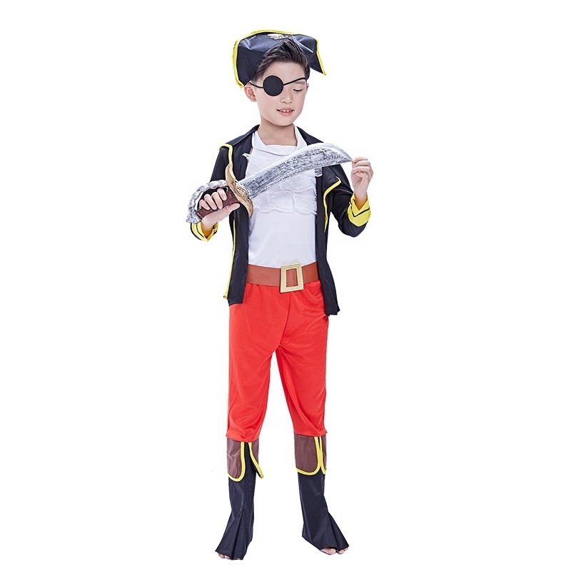 Children's Pirate Captain Costume with Pirate Hat Eyepatch for Kids Pretend Role Play Dress Up