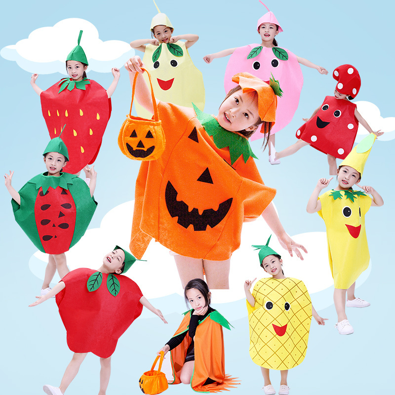 wholesale Kids Funny Fruit Costume Halloween Party Cosplay Fancy Dress Vegetables Pumpkin Stage Performance Costume