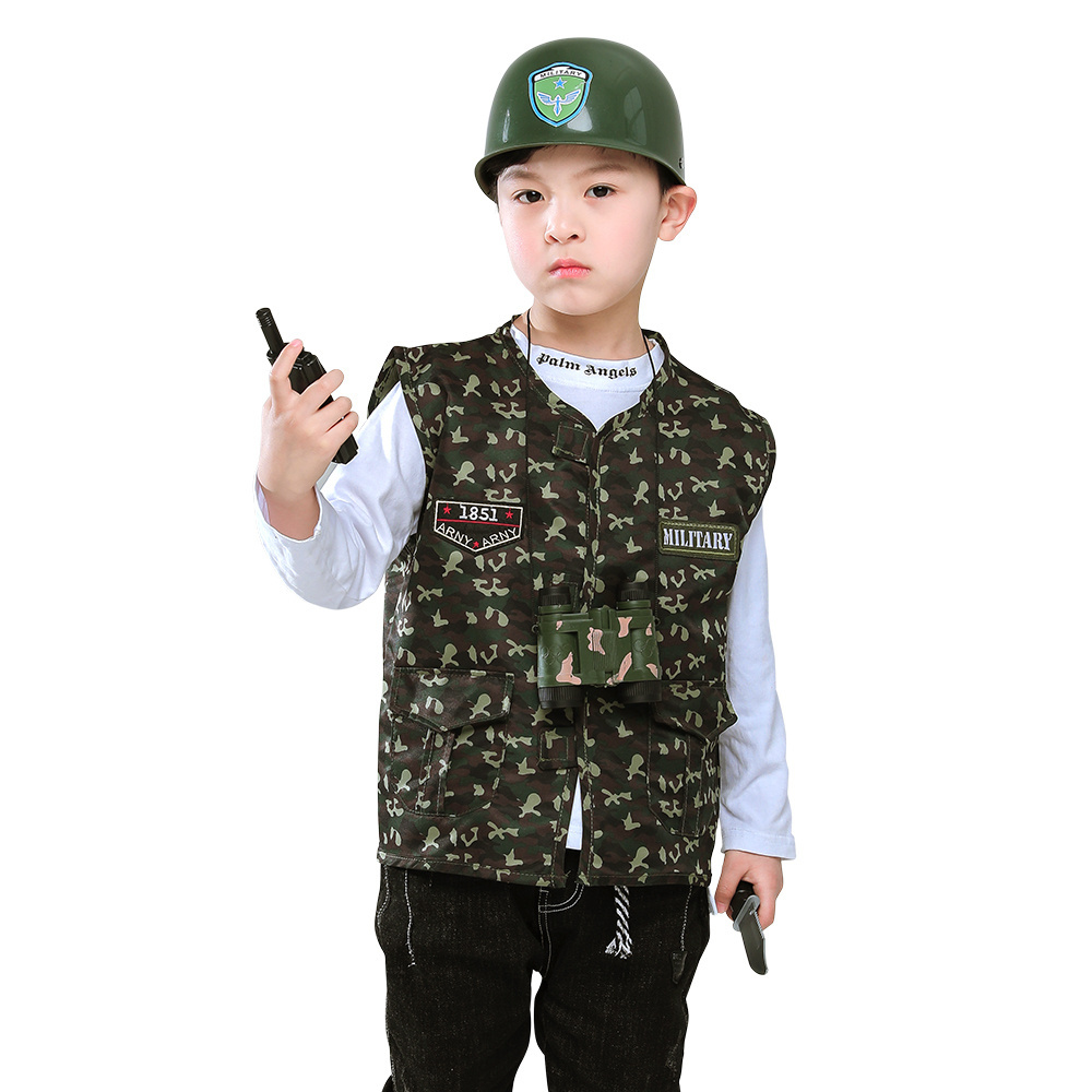 Halloween Kids Army Military Soldier Costume Party Role Play Camouflage Vest carnival funny Career Costume for Kids