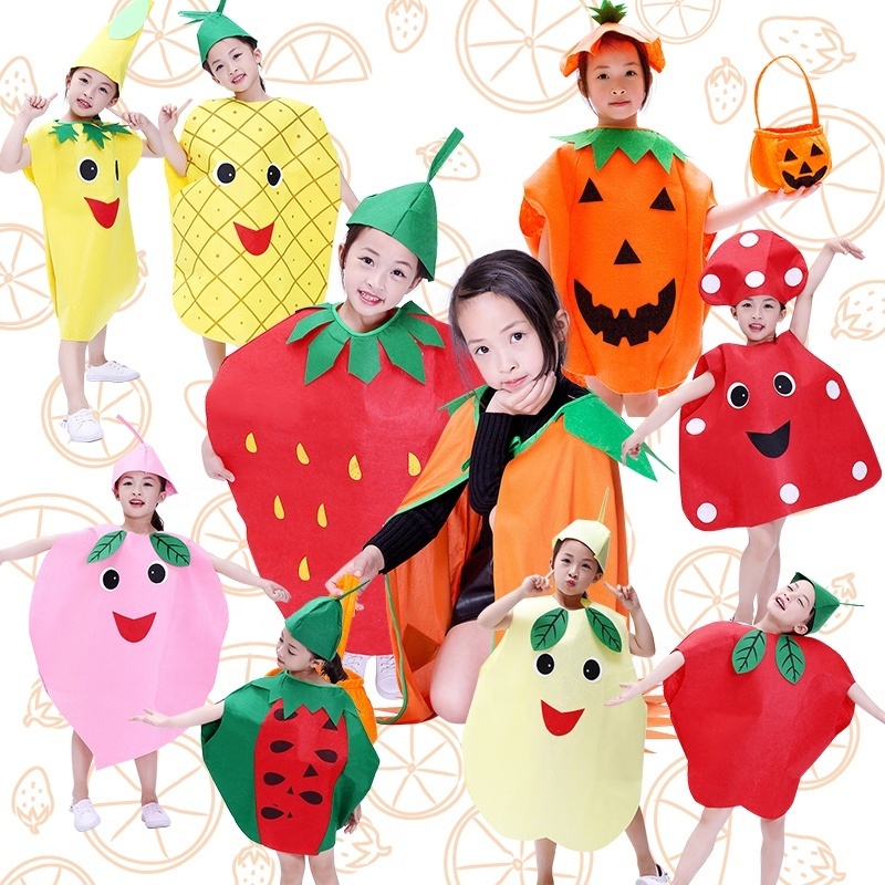 wholesale Kids Funny Fruit Costume Halloween Party Cosplay Fancy Dress Vegetables Pumpkin Stage Performance Costume