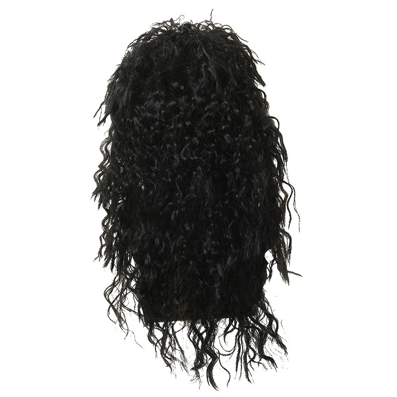 Men 80s Wig Black Curly Long Mullet Wigs Halloween Costumes Party Male Punk Heavy Metal Rocker Wig