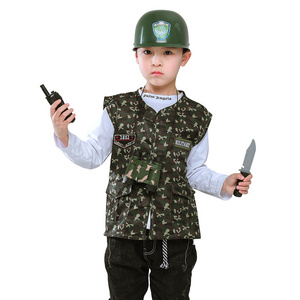 Halloween Kids Army Military Soldier Costume Party Role Play Camouflage Vest carnival funny Career Costume for Kids