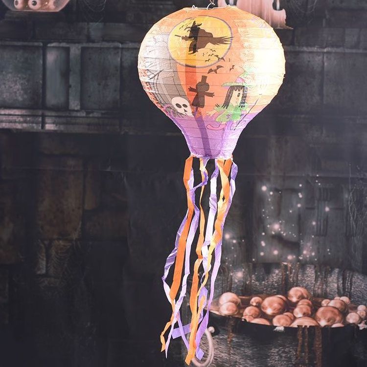 Halloween hot air balloon decoration round paper lantern Ghost Festival paper lantern jack-o '-lantern with hotel hanging props