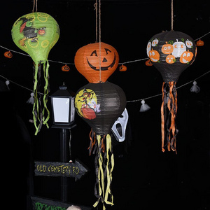 Halloween hot air balloon decoration round paper lantern Ghost Festival paper lantern jack-o '-lantern with hotel hanging props