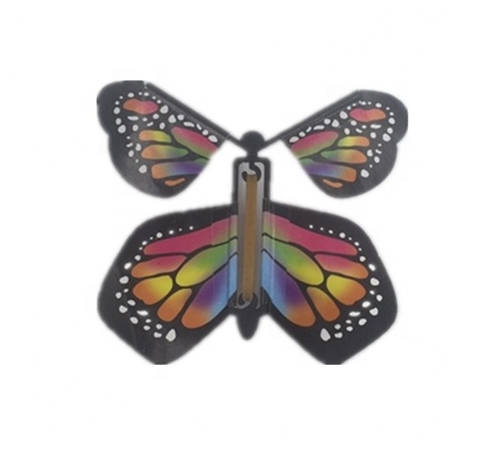 funny rubber band powered  magic rainbow flying paper butterfly