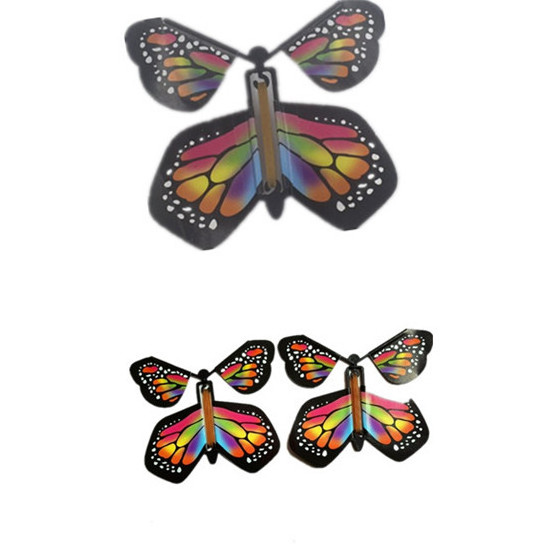 funny rubber band powered  magic rainbow flying paper butterfly