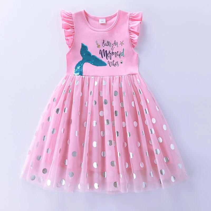 Cute Children's Wear Clothing Kid Toddler Party Baby Girl Princess Dress Mermaid Embroidery Short Sleeve Girls Dresses