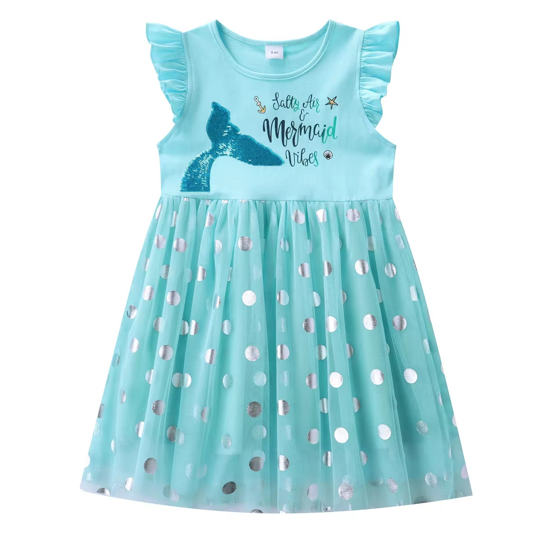 Cute Children's Wear Clothing Kid Toddler Party Baby Girl Princess Dress Mermaid Embroidery Short Sleeve Girls Dresses