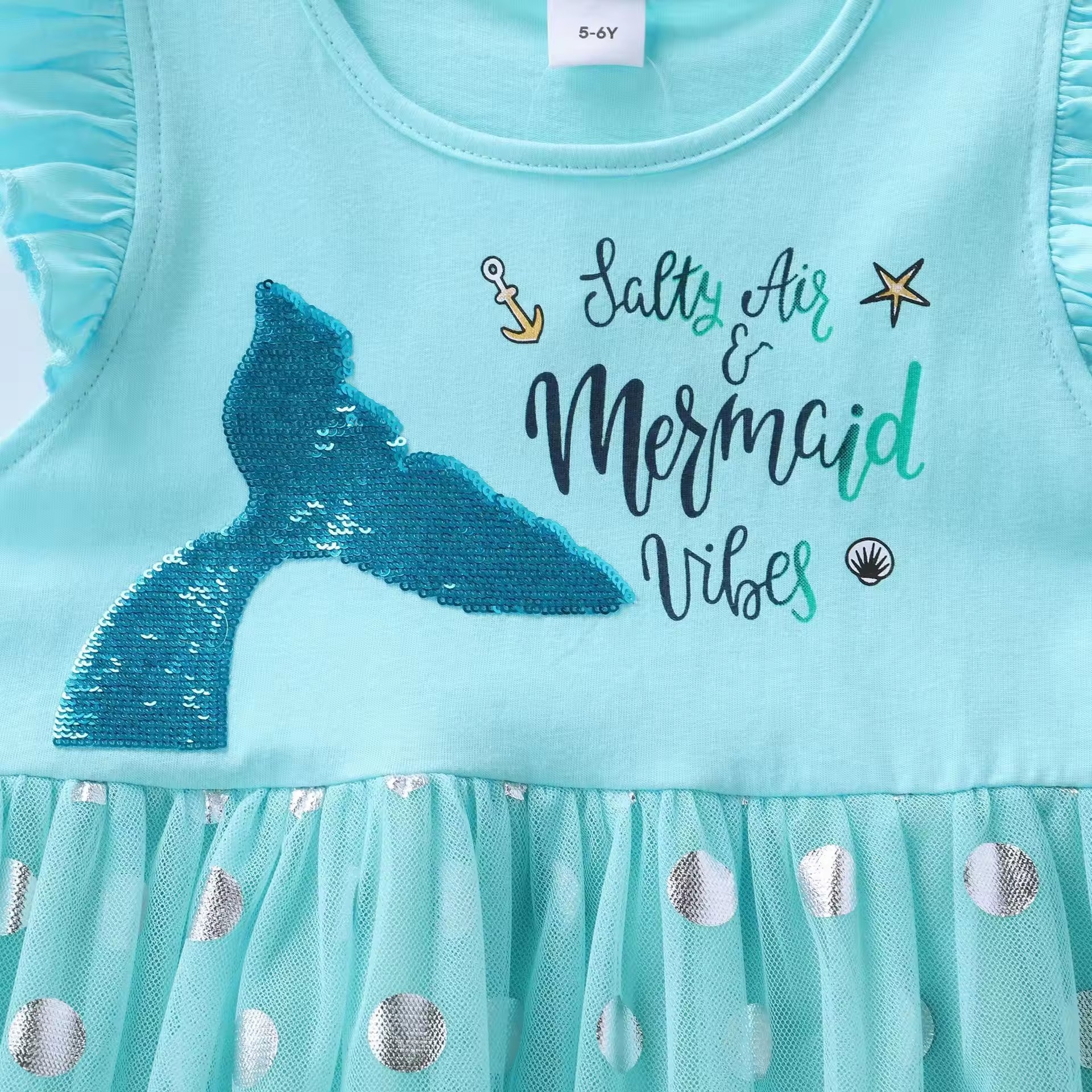 Cute Children's Wear Clothing Kid Toddler Party Baby Girl Princess Dress Mermaid Embroidery Short Sleeve Girls Dresses